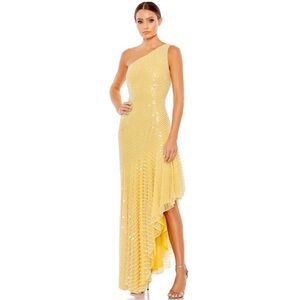 Mac Duggal Yellow Pleated One-Shoulder Gown 93741